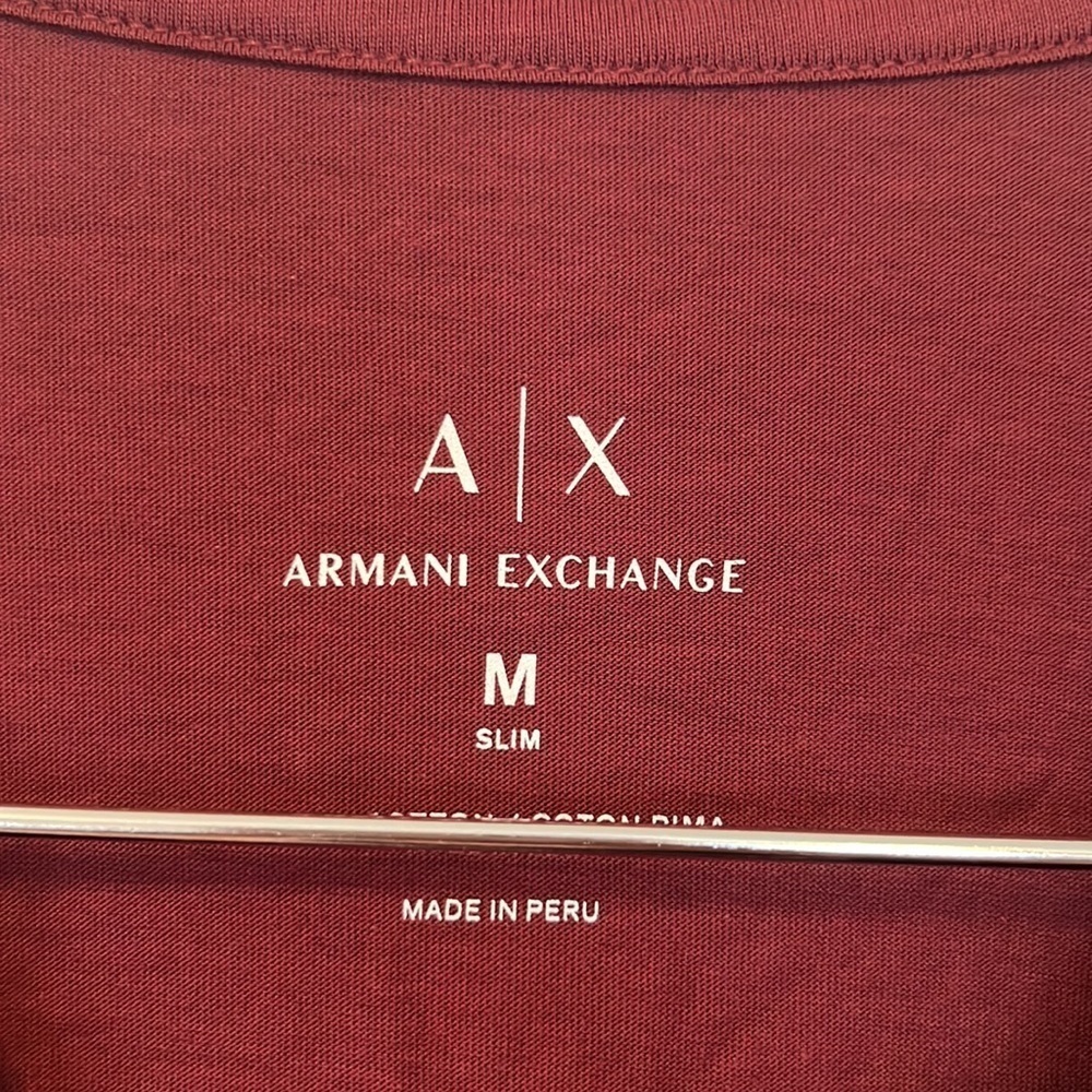 A/X Armani Exchange Deep Red V-Neck Tee - Picture 2 of 6